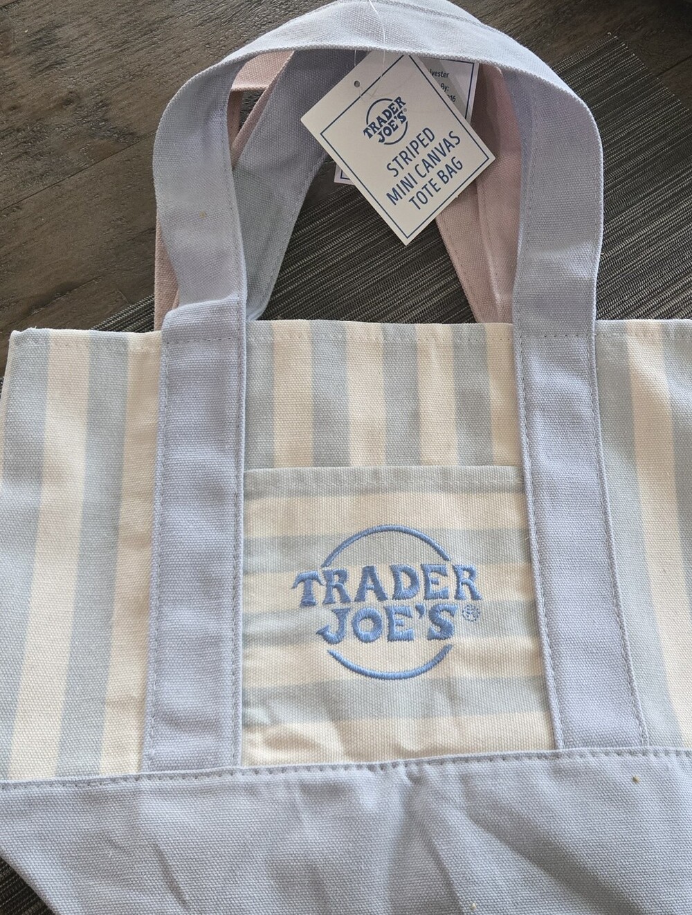Trader Joe's Blue & Cream Striped Mini Canvas Tote Bag - Picture 2 of 3